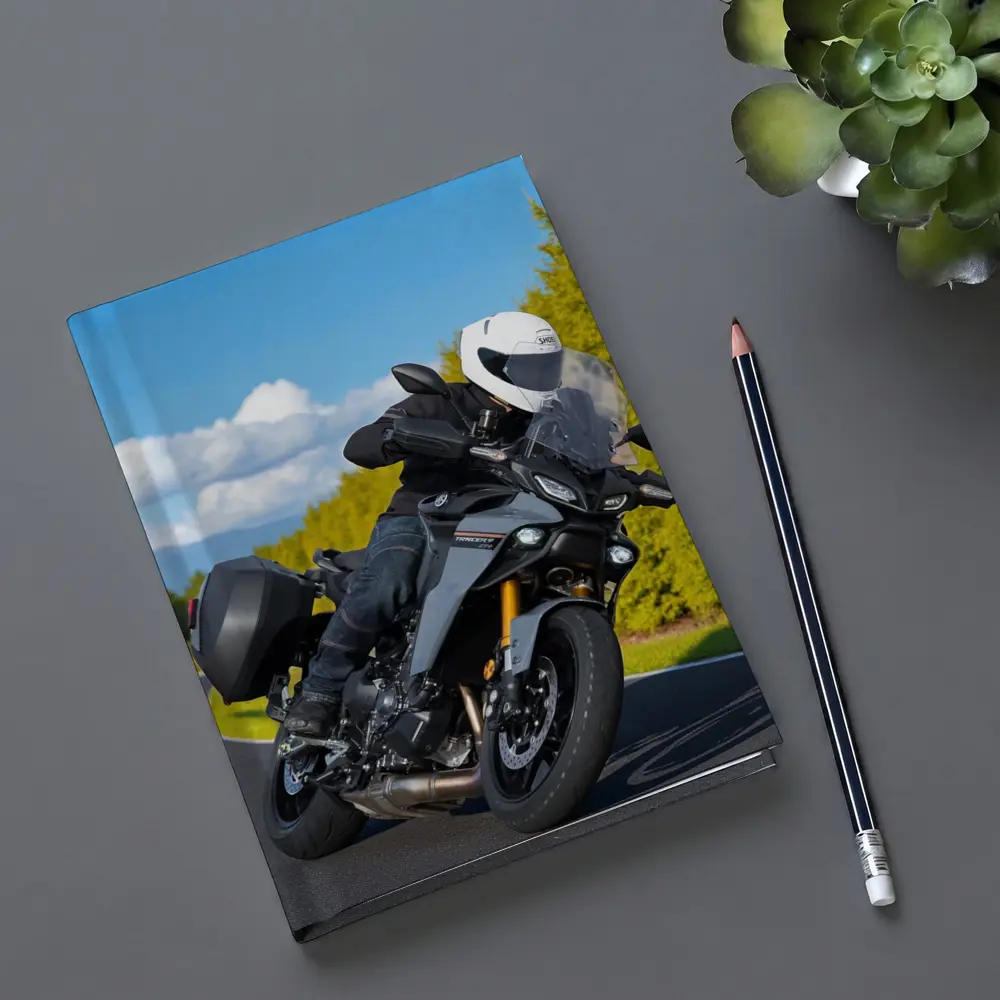 Yamaha Tracer Rider Leaning Into Corner Road – Notebooks