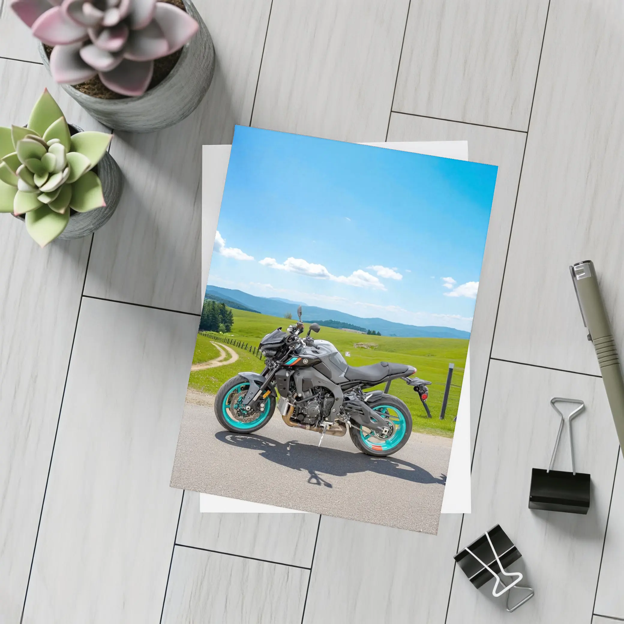 Yamaha MT Ten Teal Wheels Green Hills – Postcards