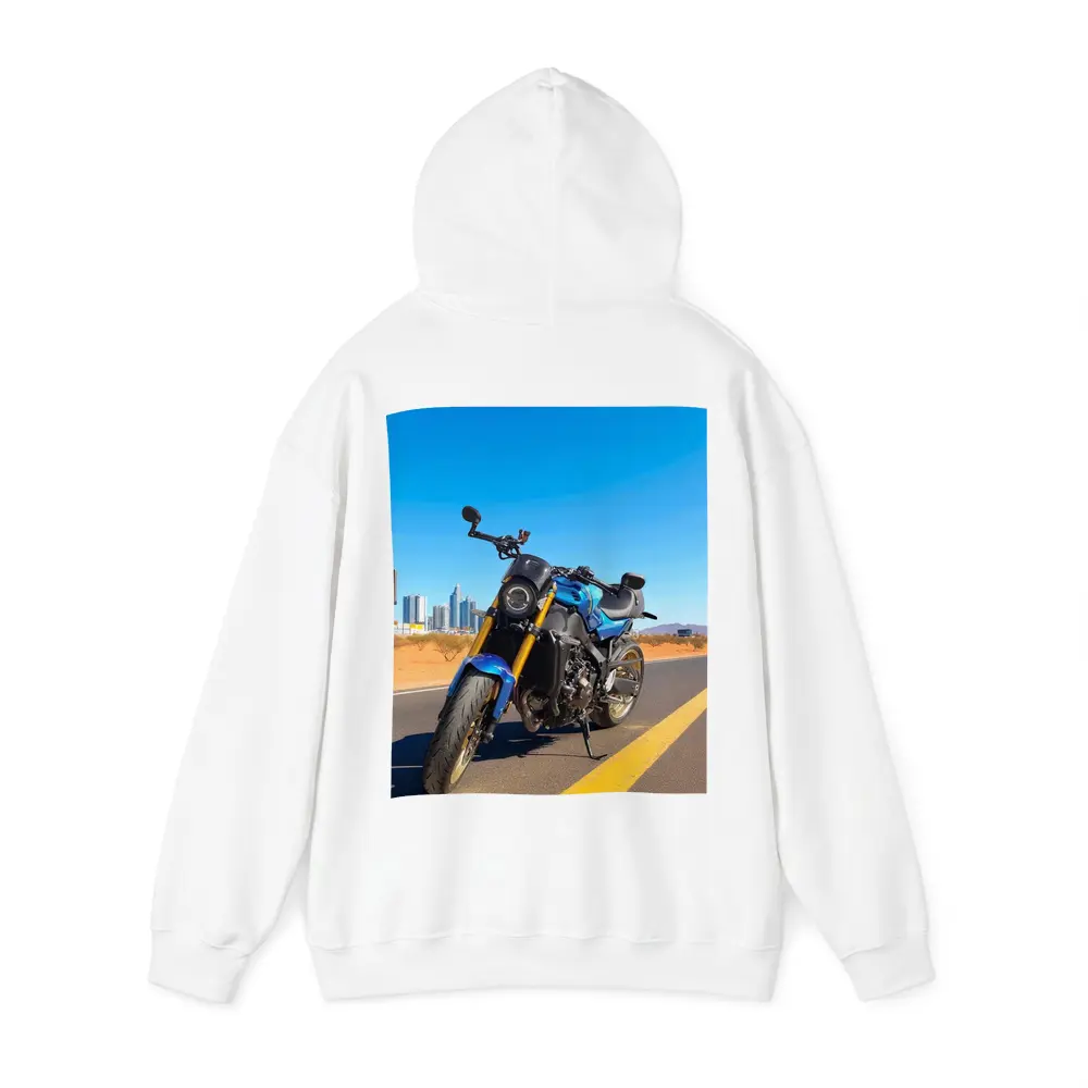 Blue Naked Bike Desert City Skyline – Hoodies