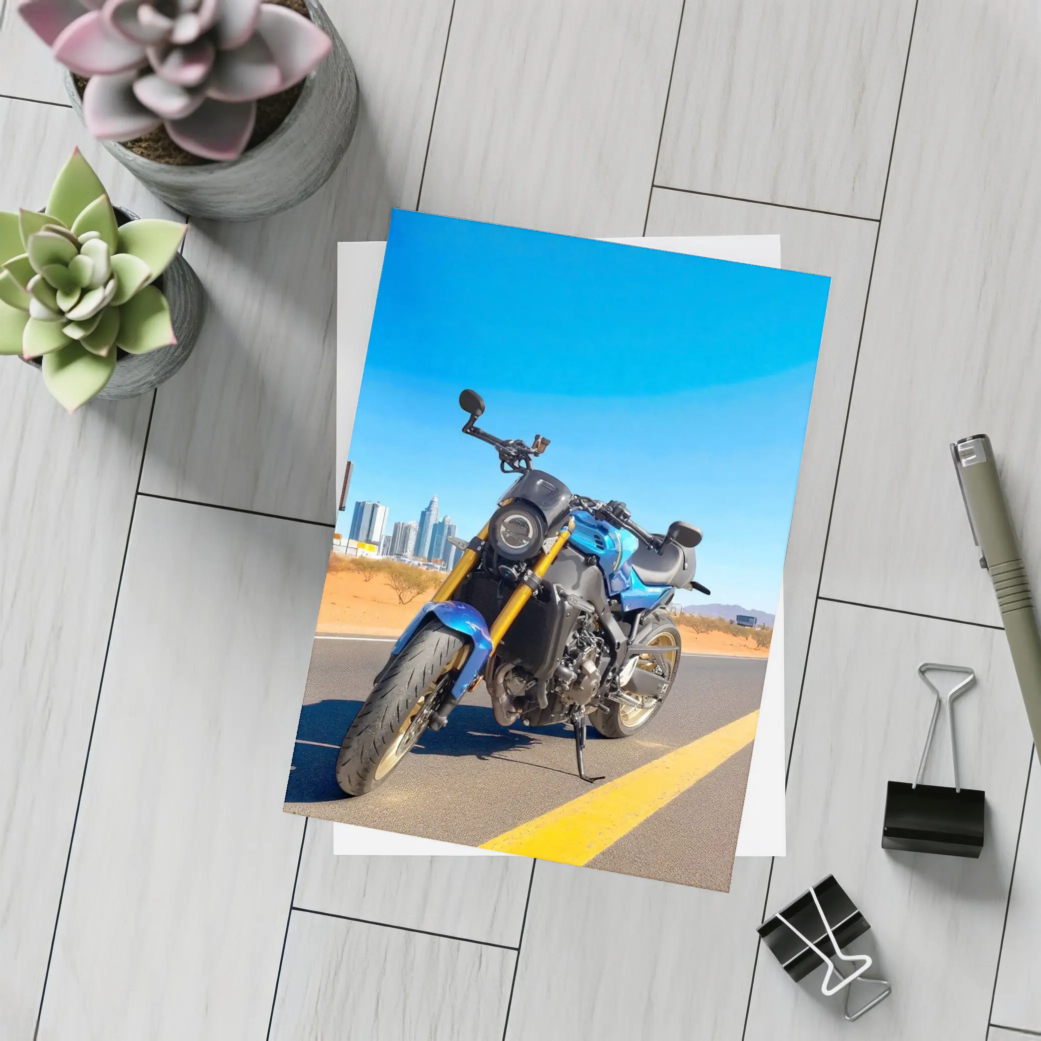 Blue Naked Bike Desert City Skyline – Postcards