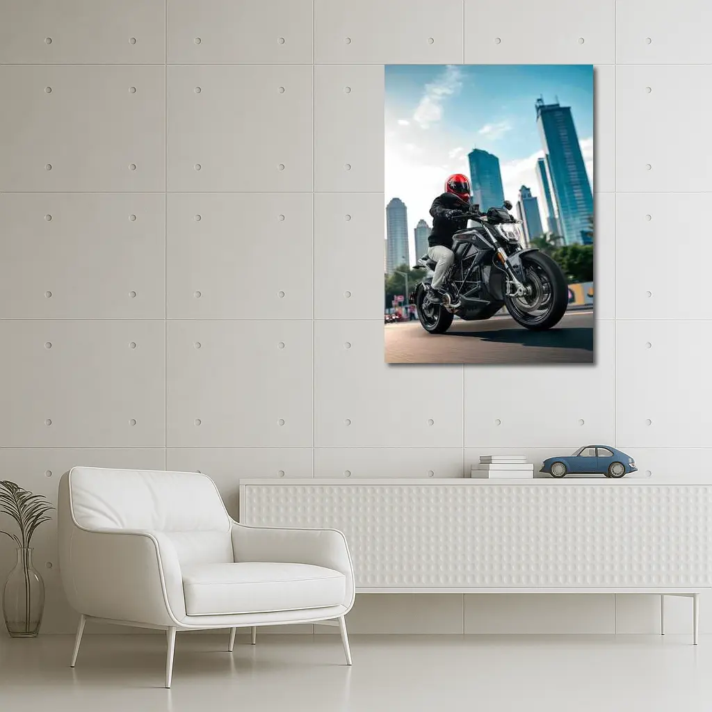 Naked Bike Rider City Skyline Urban Street – Wall Art