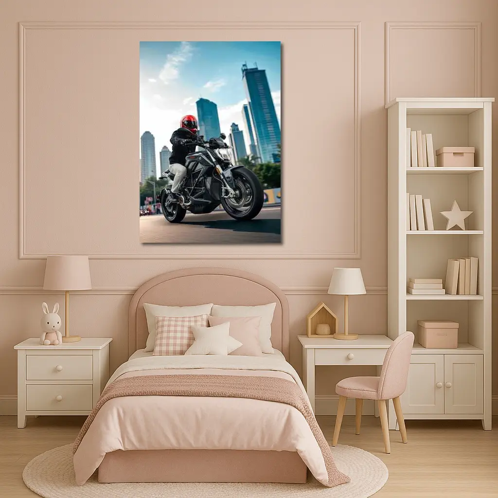 Naked Bike Rider City Skyline Urban Street – Wall Art