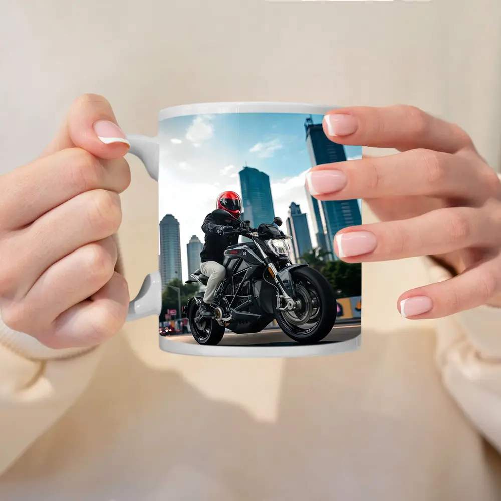 Naked Bike Rider City Skyline Urban Street – Mugs