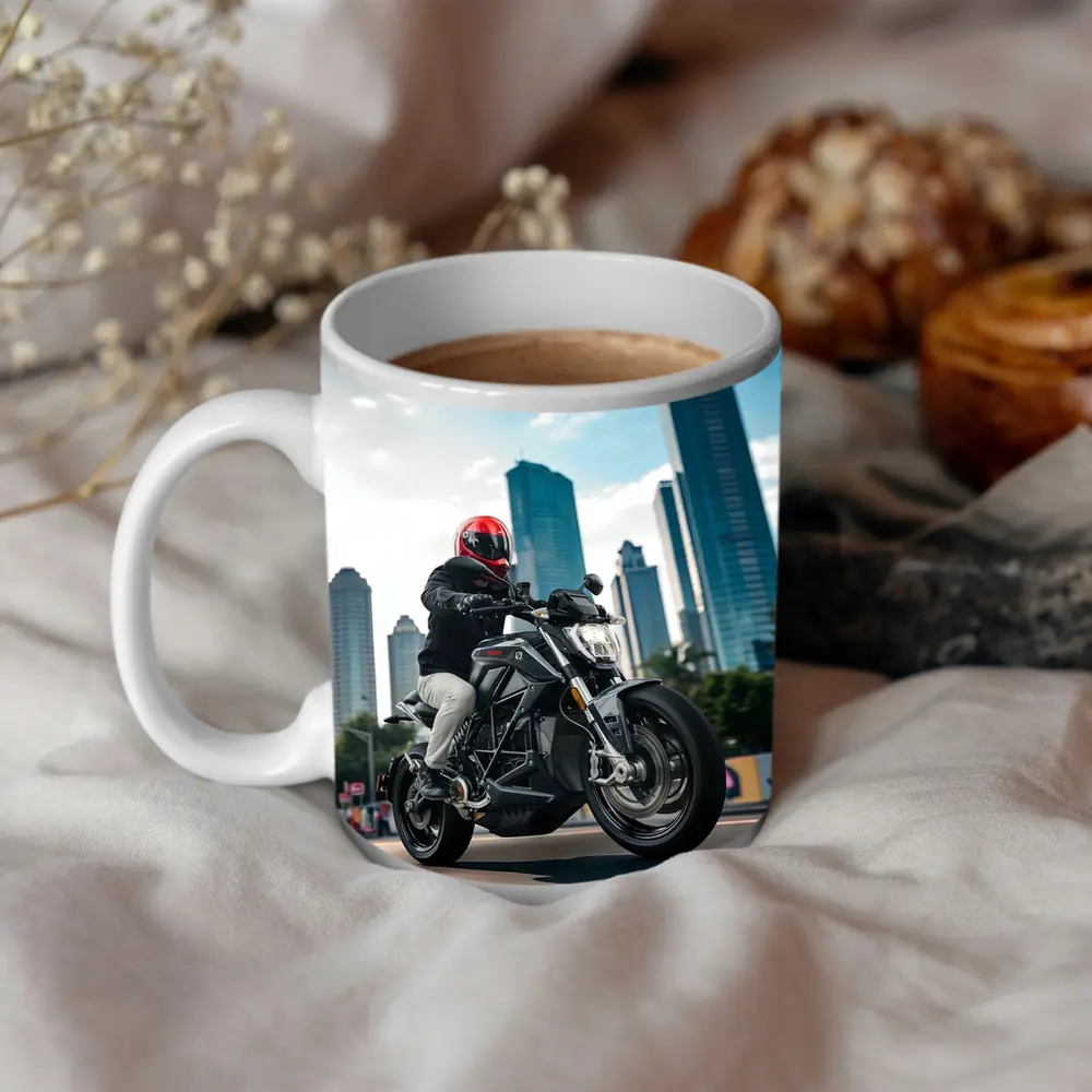 Naked Bike Rider City Skyline Urban Street – Mugs