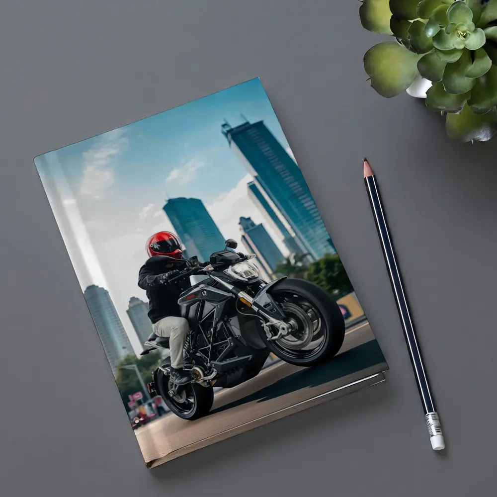 Naked Bike Rider City Skyline Urban Street – Notebooks