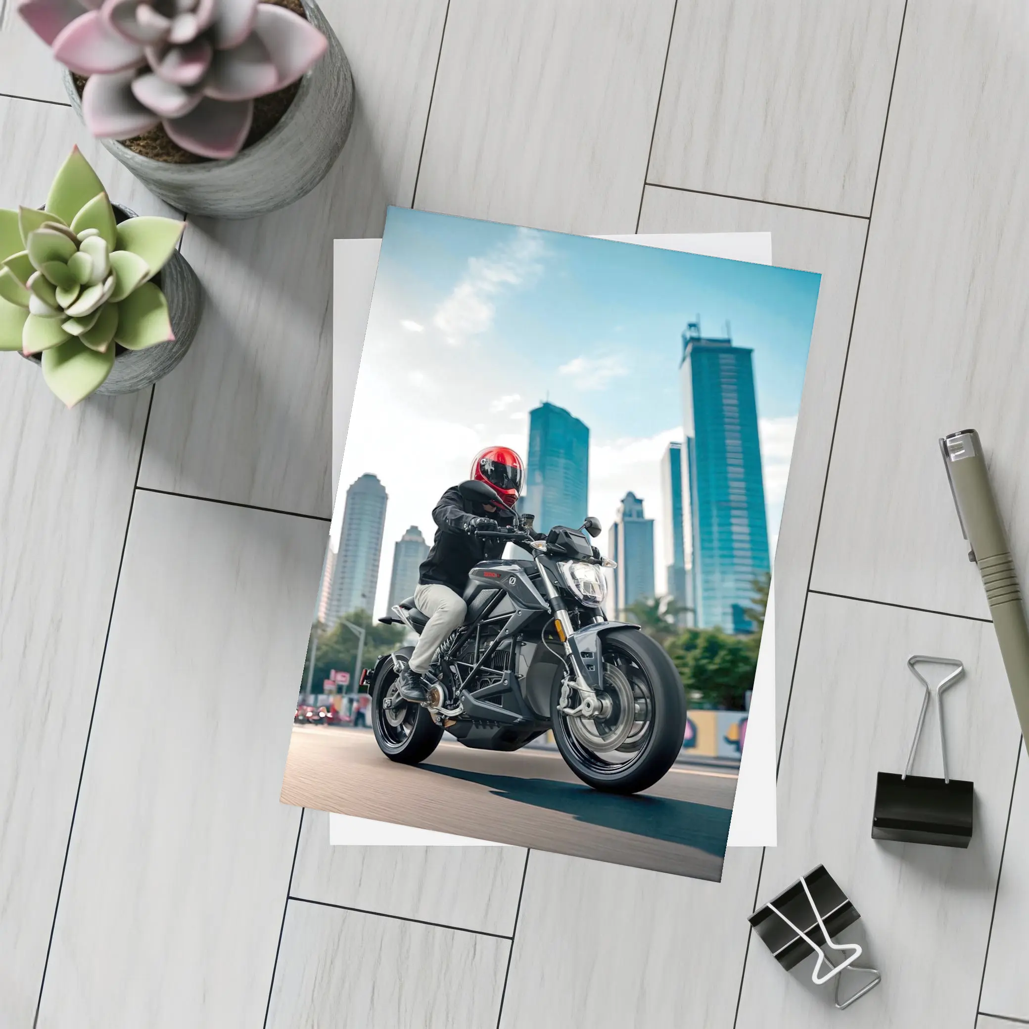 Naked Bike Rider City Skyline Urban Street – Postcards