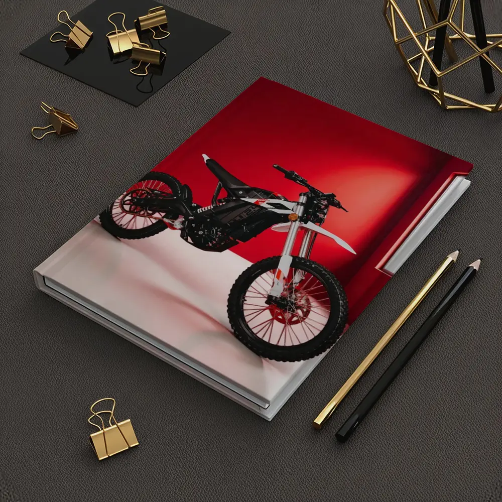 Electric Dirt Bike Against Bold Red Wall – Notebooks