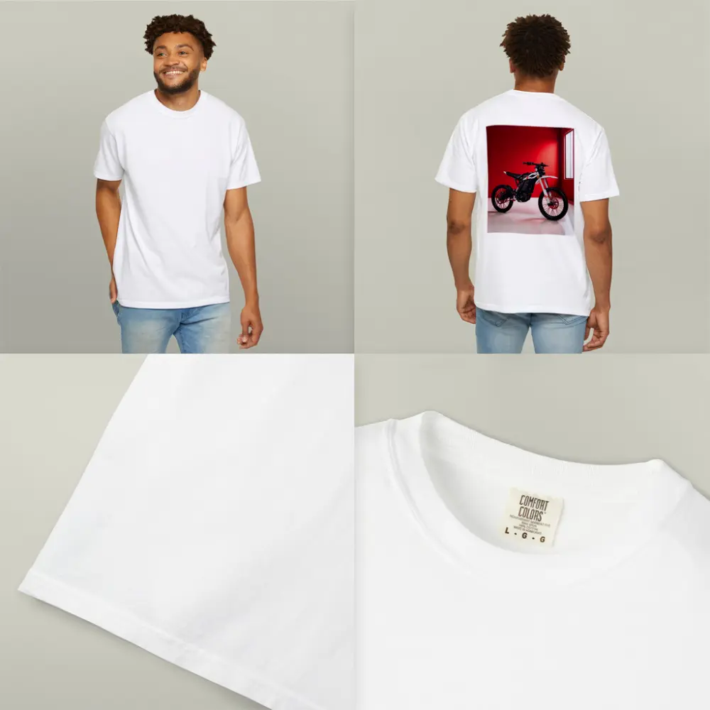 Electric Dirt Bike Against Bold Red Wall – T-Shirts