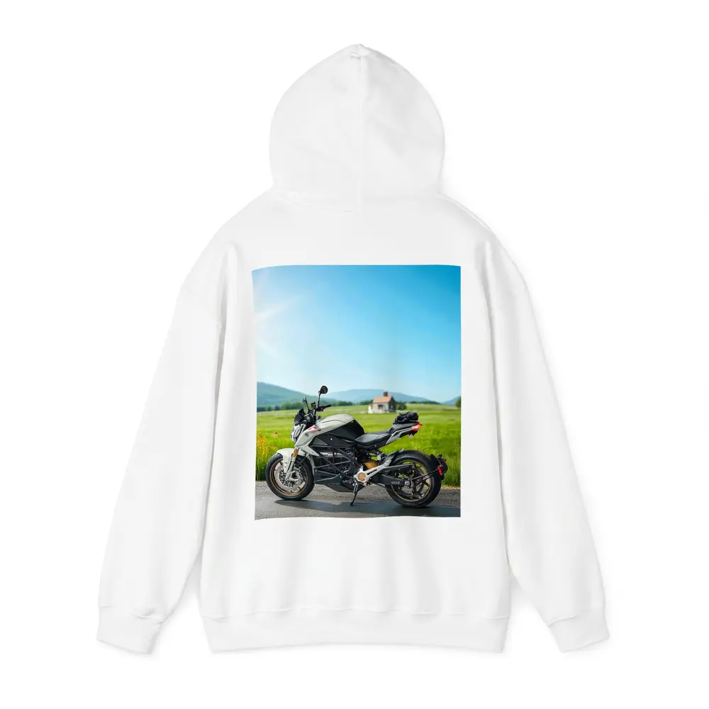 Zero Electric Motorcycle Parked Green Countryside – Hoodies