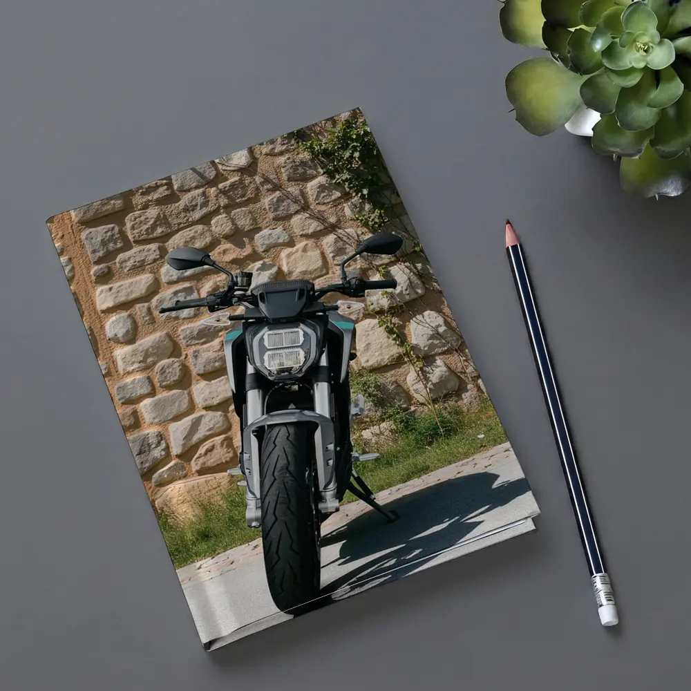 Naked Streetfighter Motorcycle Against Stone Wall – Notebooks