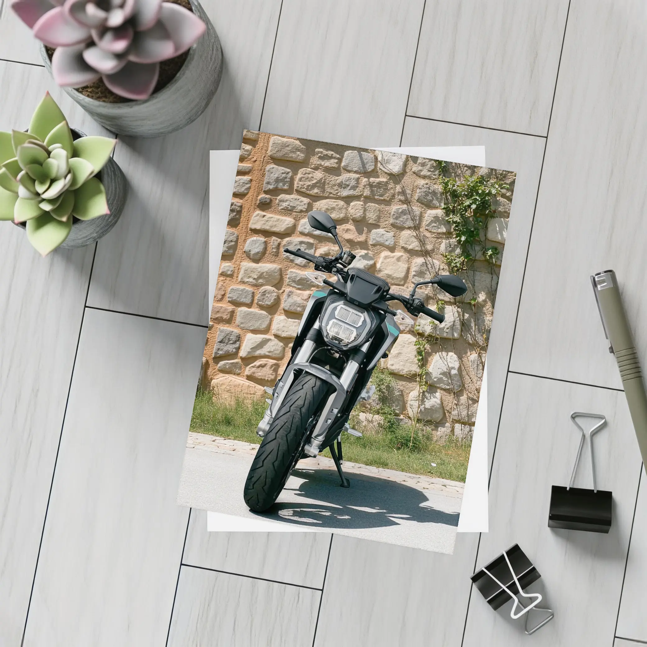 Naked Streetfighter Motorcycle Against Stone Wall – Postcards
