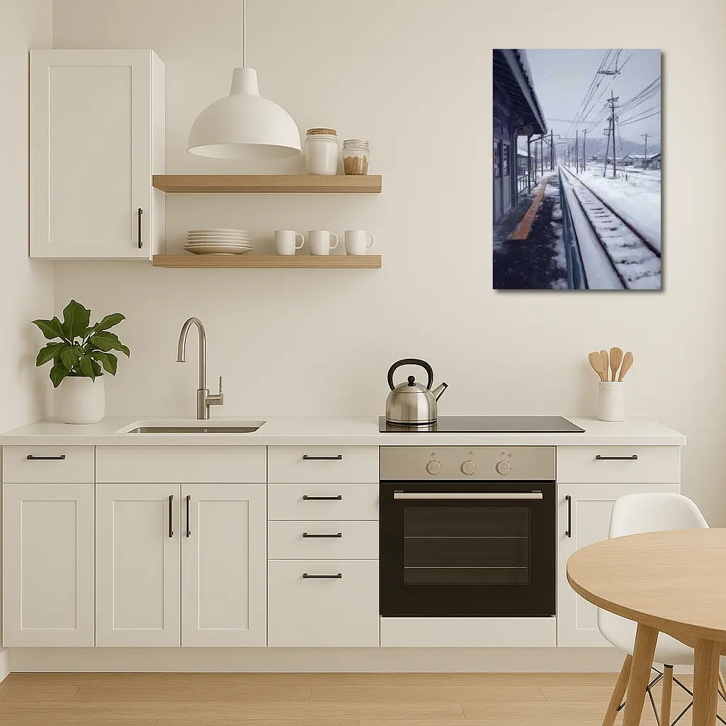 Snowy Japanese Train Station Anime Winter Scene – Wall Art