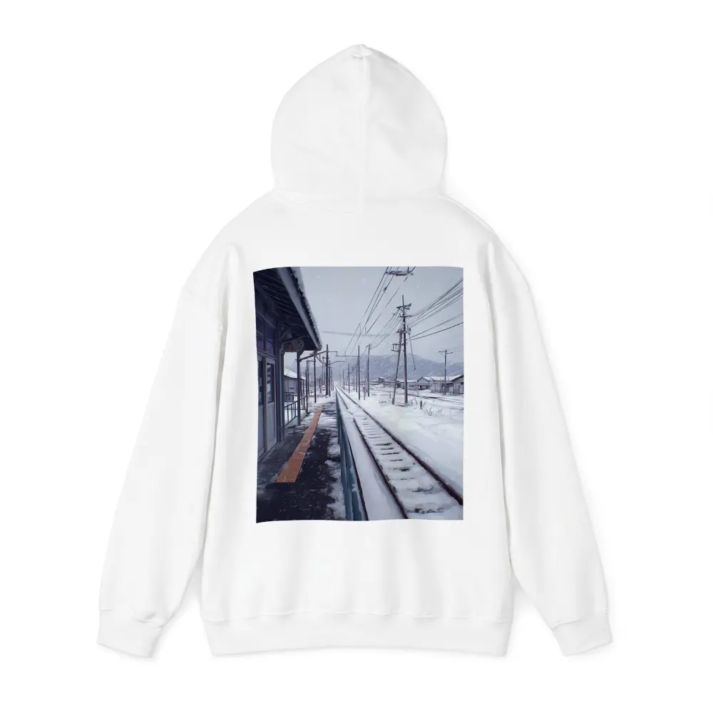 Snowy Japanese Train Station Anime Winter Scene – Hoodies