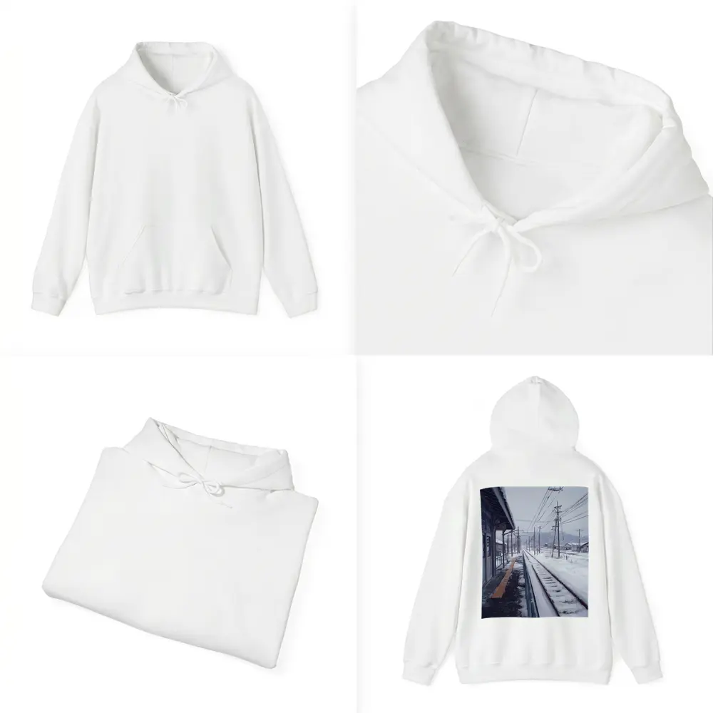 Snowy Japanese Train Station Anime Winter Scene – Hoodies