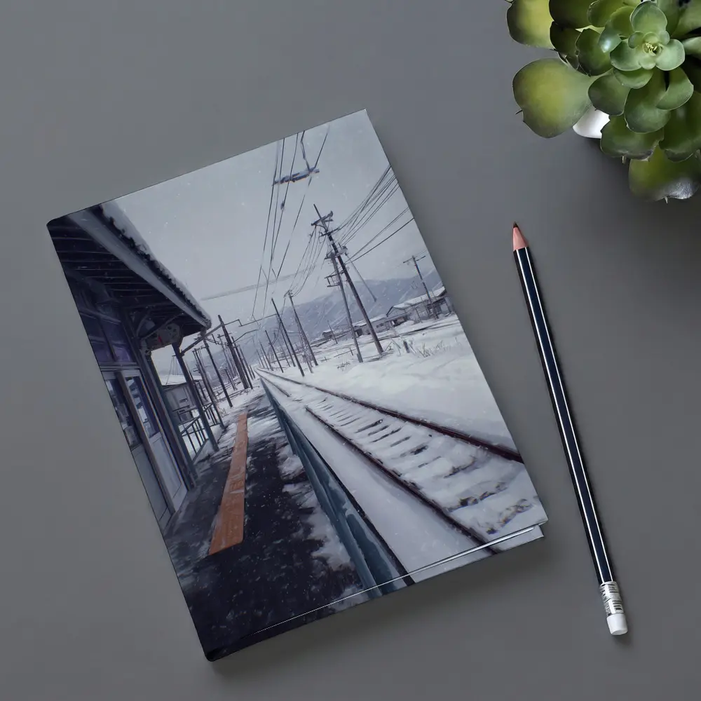 Snowy Japanese Train Station Anime Winter Scene – Notebooks