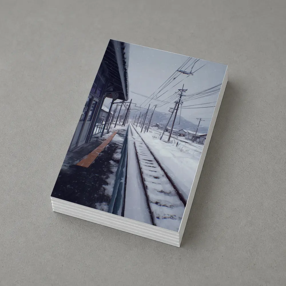Snowy Japanese Train Station Anime Winter Scene – Postcards