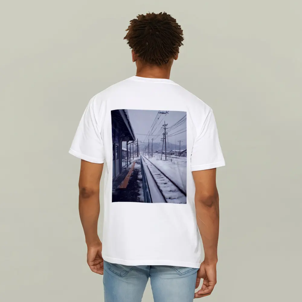 Snowy Japanese Train Station Anime Winter Scene – T-Shirts