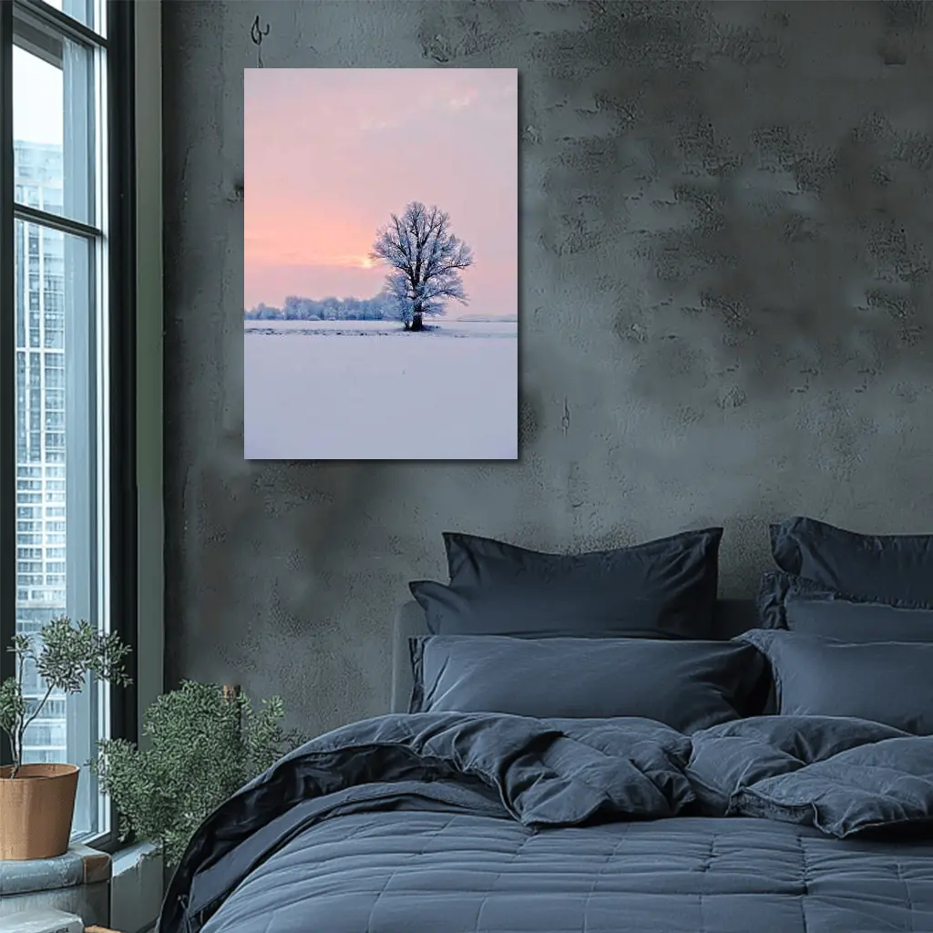 Frost Covered Tree Winter Sunset Field – Wall Art