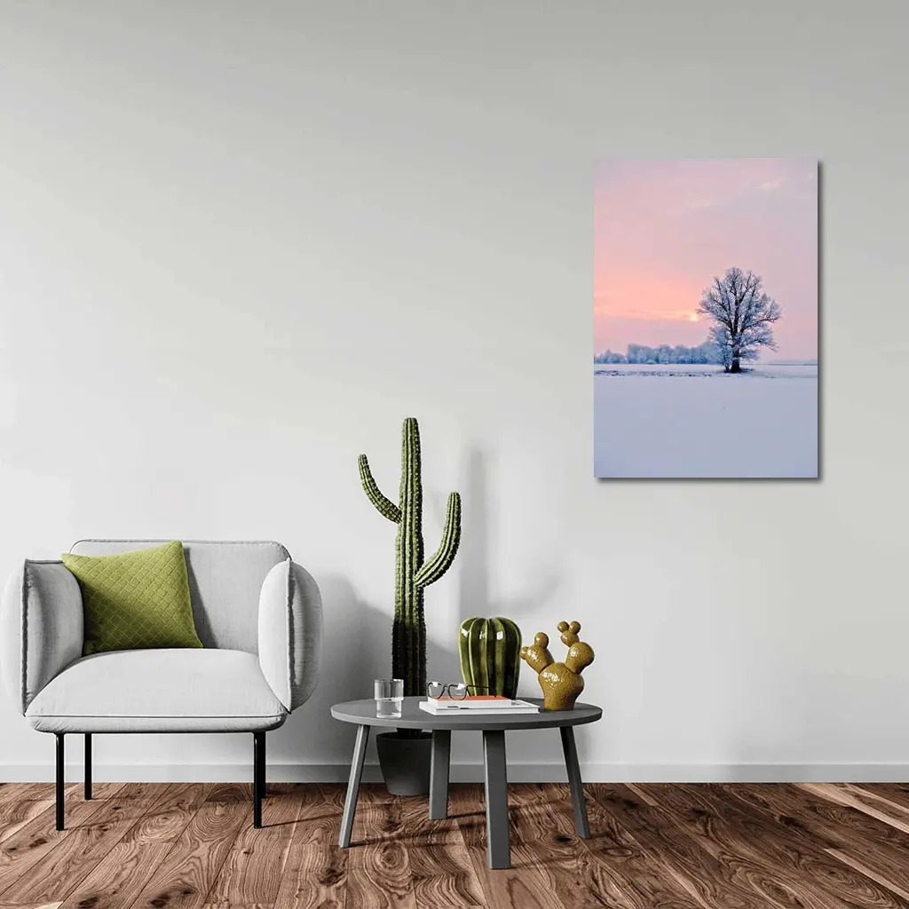 Frost Covered Tree Winter Sunset Field – Wall Art
