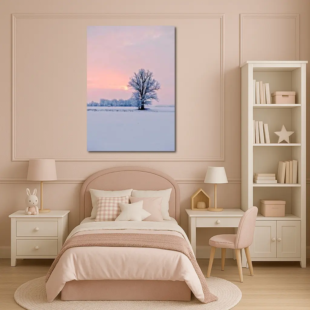 Frost Covered Tree Winter Sunset Field – Wall Art