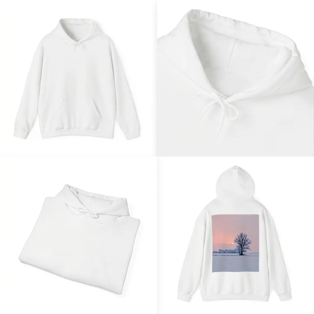 Frost Covered Tree Winter Sunset Field – Hoodies