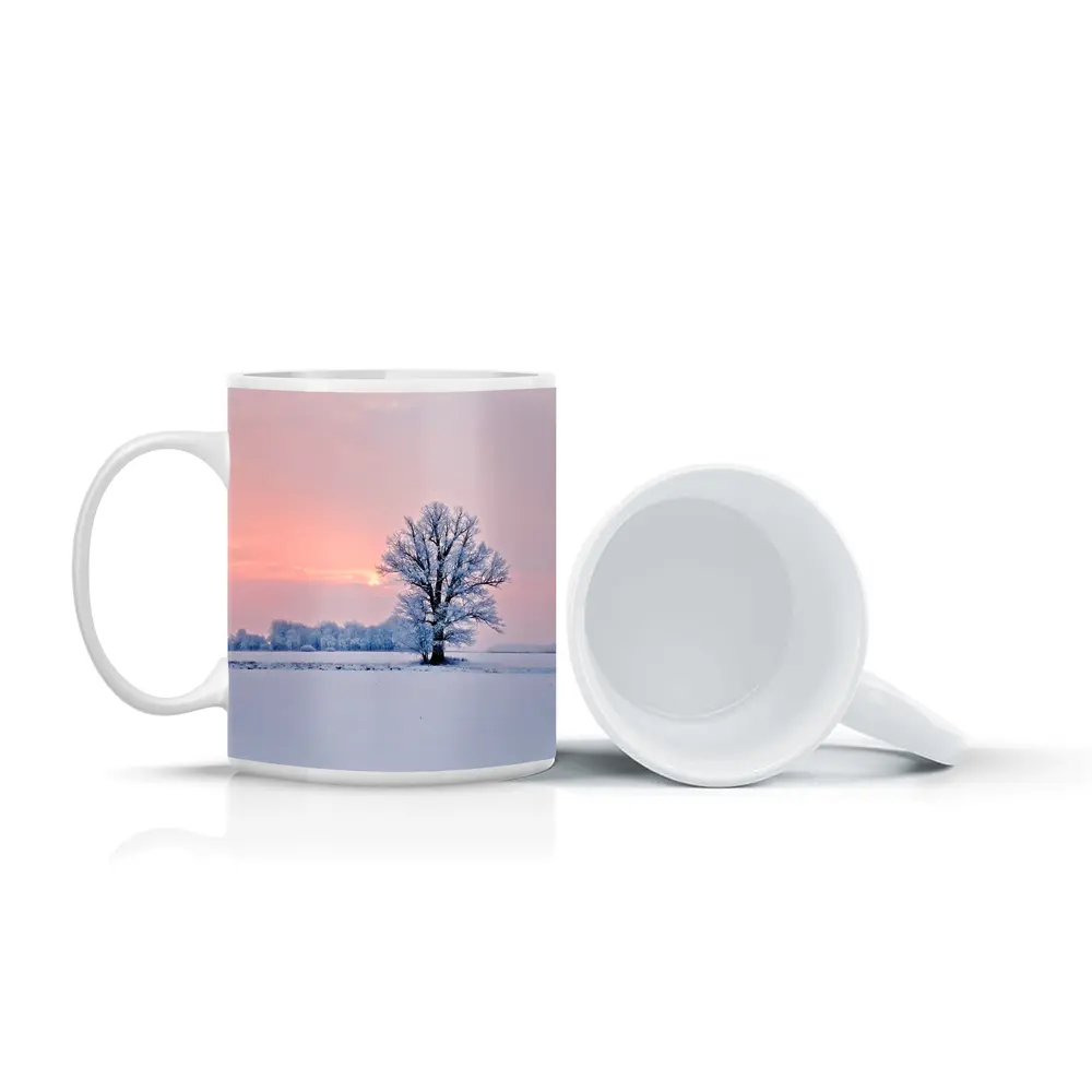 Frost Covered Tree Winter Sunset Field – Mugs