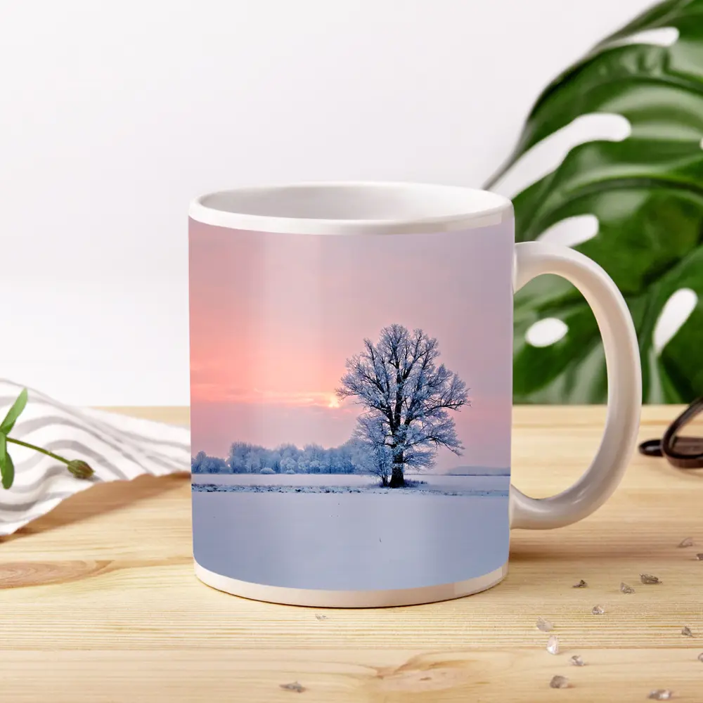 Frost Covered Tree Winter Sunset Field – Mugs