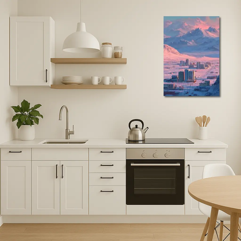 Arctic City Snow Mountains Pink Sky – Wall Art