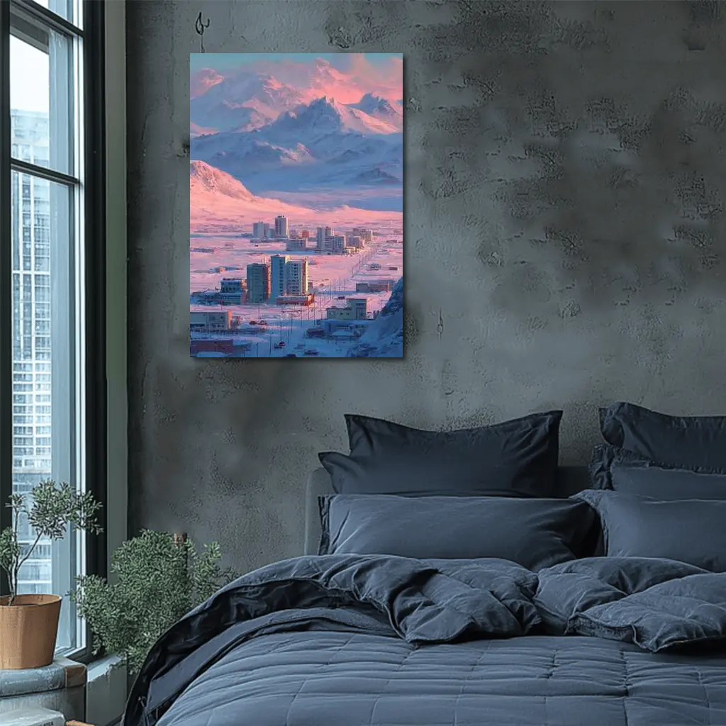 Arctic City Snow Mountains Pink Sky – Wall Art