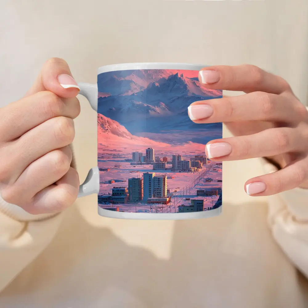 Arctic City Snow Mountains Pink Sky – Mugs