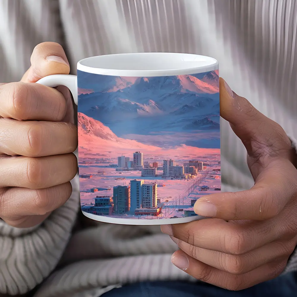 Arctic City Snow Mountains Pink Sky – Mugs