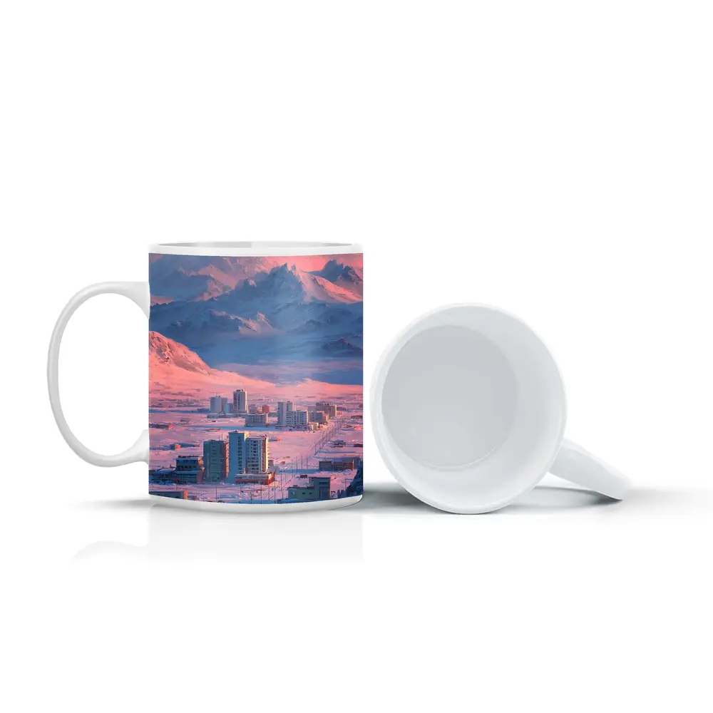 Arctic City Snow Mountains Pink Sky – Mugs