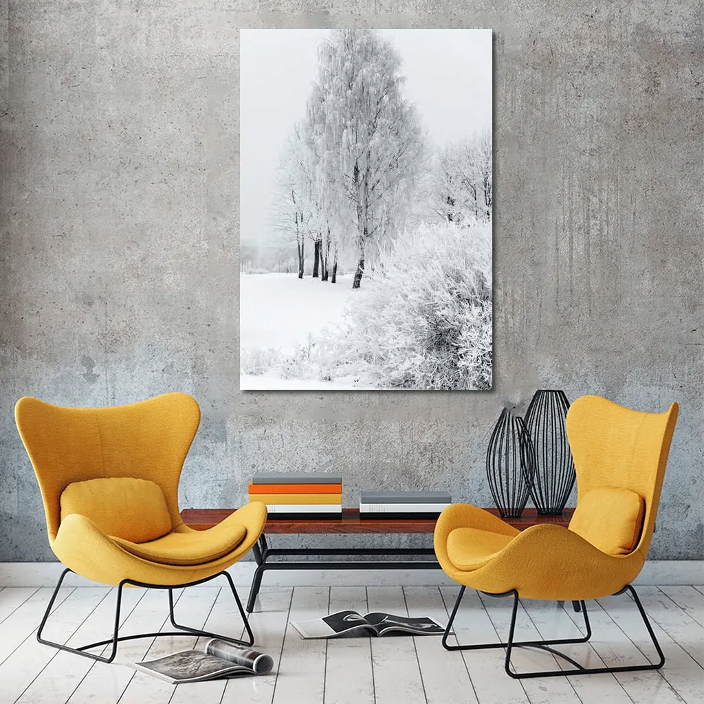Frost Covered Birch Trees Winter Snow Scene – Wall Art