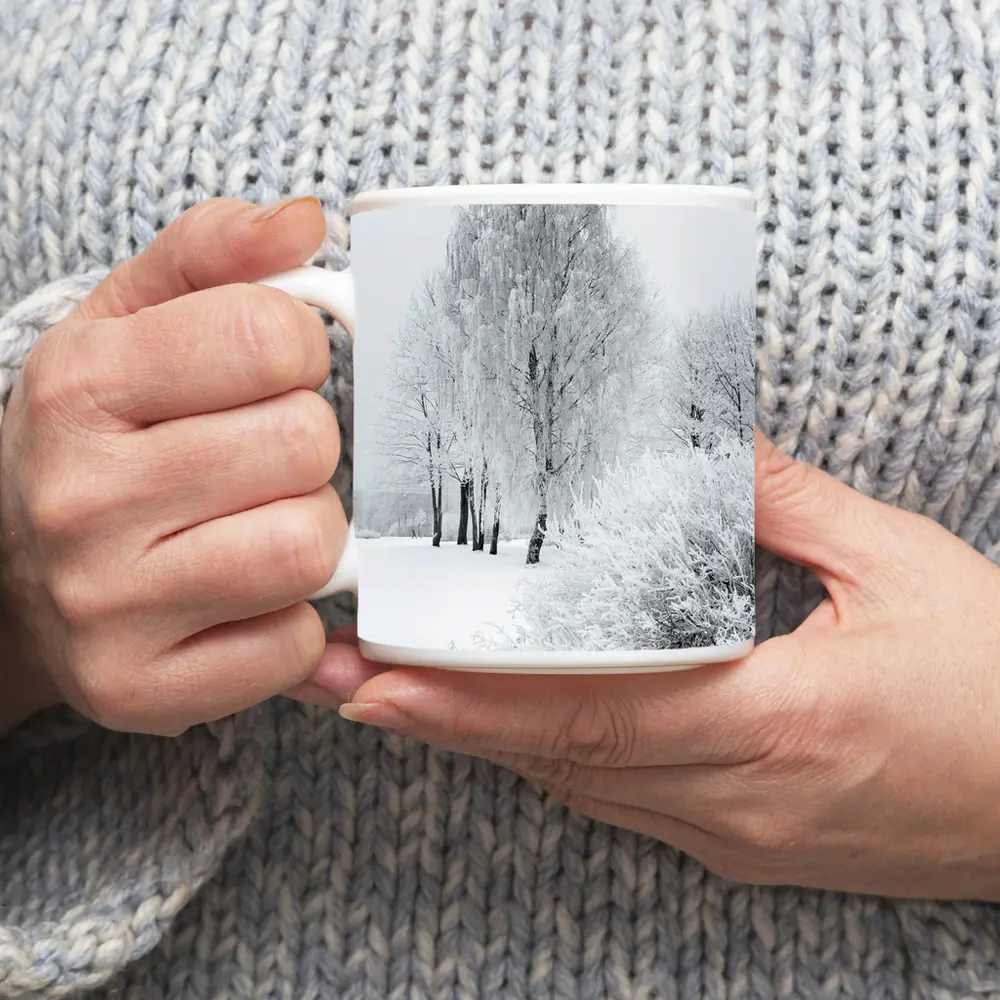 Frost Covered Birch Trees Winter Snow Scene – Mugs