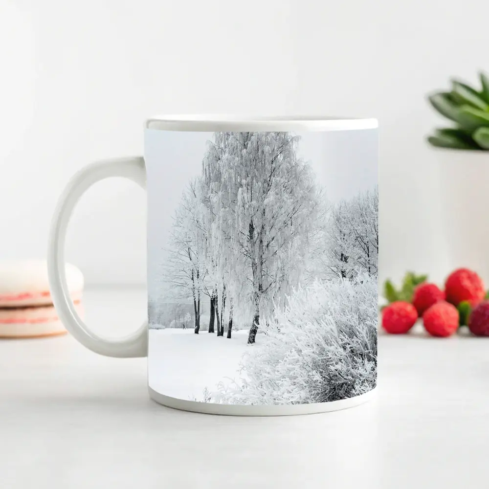 Frost Covered Birch Trees Winter Snow Scene – Mugs