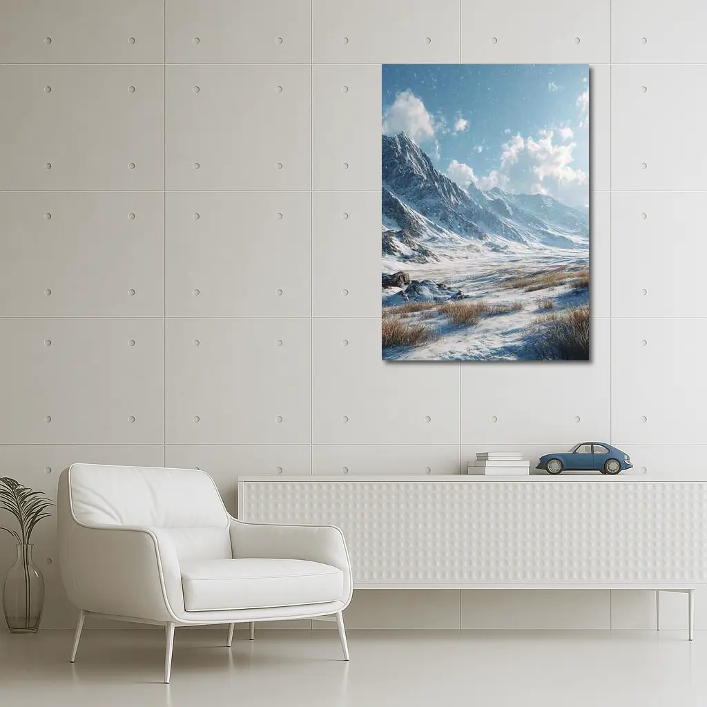 Snowy Mountain Valley Winter Landscape Scene – Wall Art