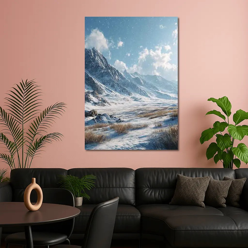 Snowy Mountain Valley Winter Landscape Scene – Wall Art