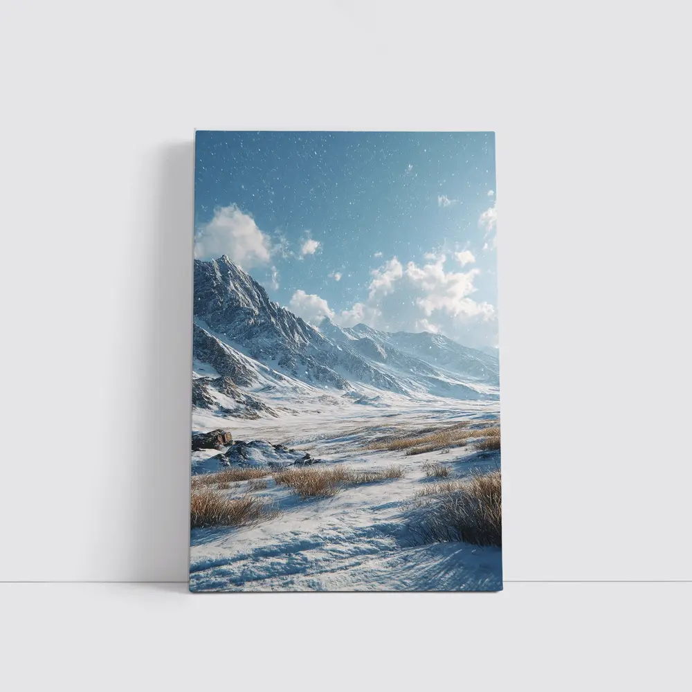 Snowy Mountain Valley Winter Landscape Scene – Wall Art