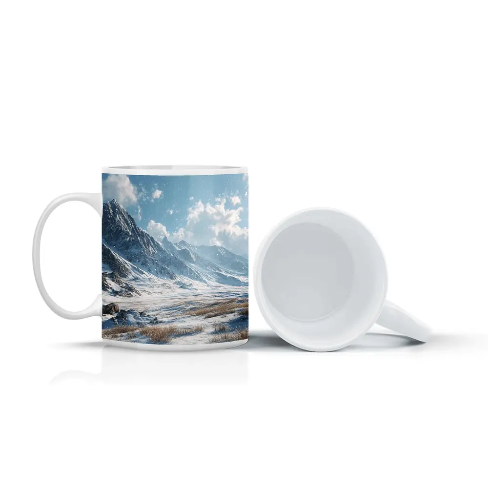 Snowy Mountain Valley Winter Landscape Scene – Mugs
