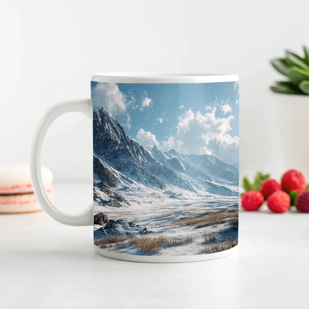 Snowy Mountain Valley Winter Landscape Scene – Mugs