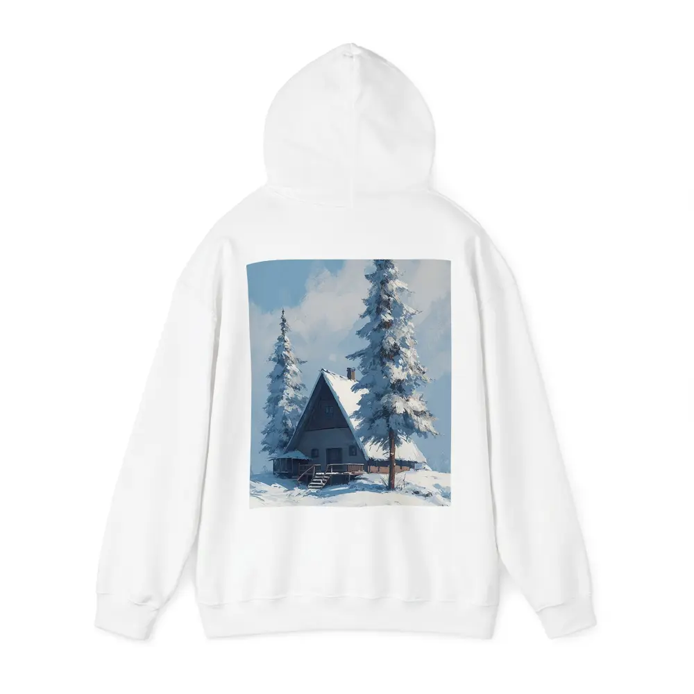 Snow Covered Cabin Winter Forest Blue Sky – Hoodies
