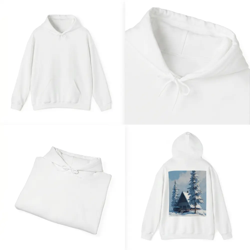 Snow Covered Cabin Winter Forest Blue Sky – Hoodies