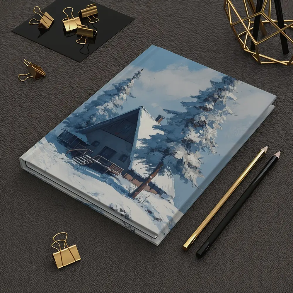 Snow Covered Cabin Winter Forest Blue Sky – Notebooks