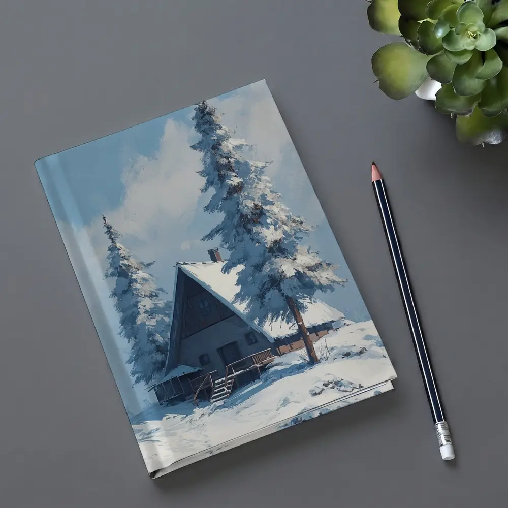 Snow Covered Cabin Winter Forest Blue Sky – Notebooks