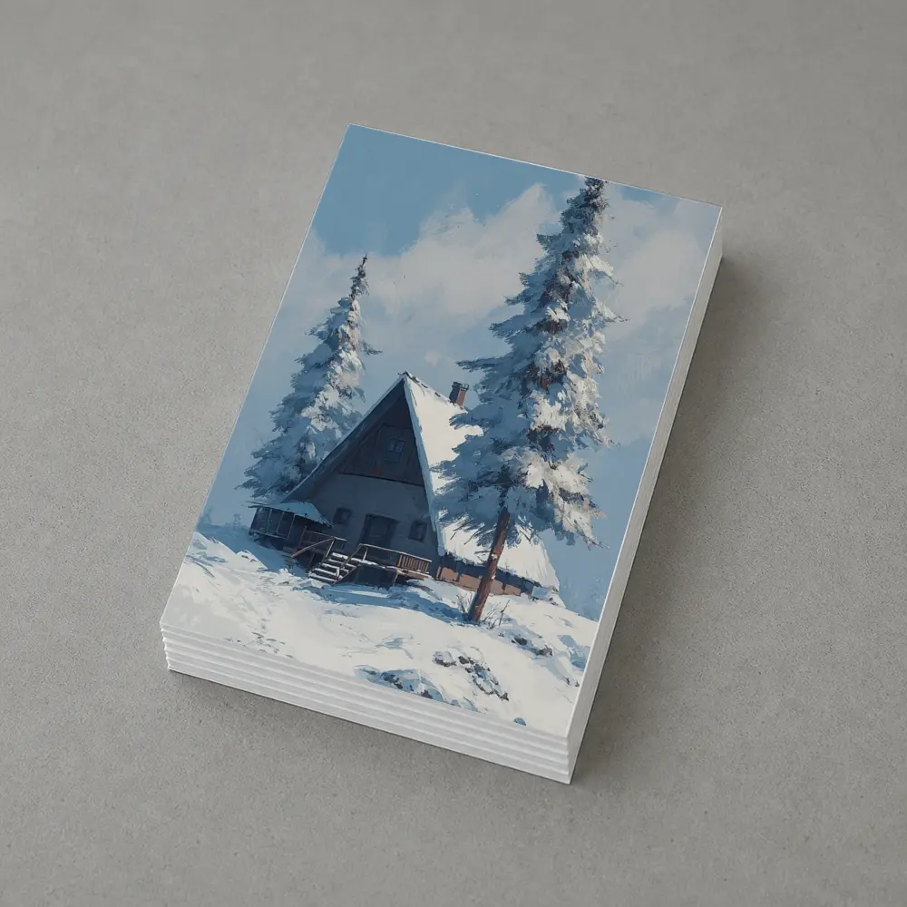 Snow Covered Cabin Winter Forest Blue Sky – Postcards