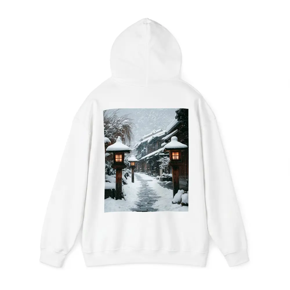 Snowy Japanese Village Street Glowing Lanterns – Hoodies