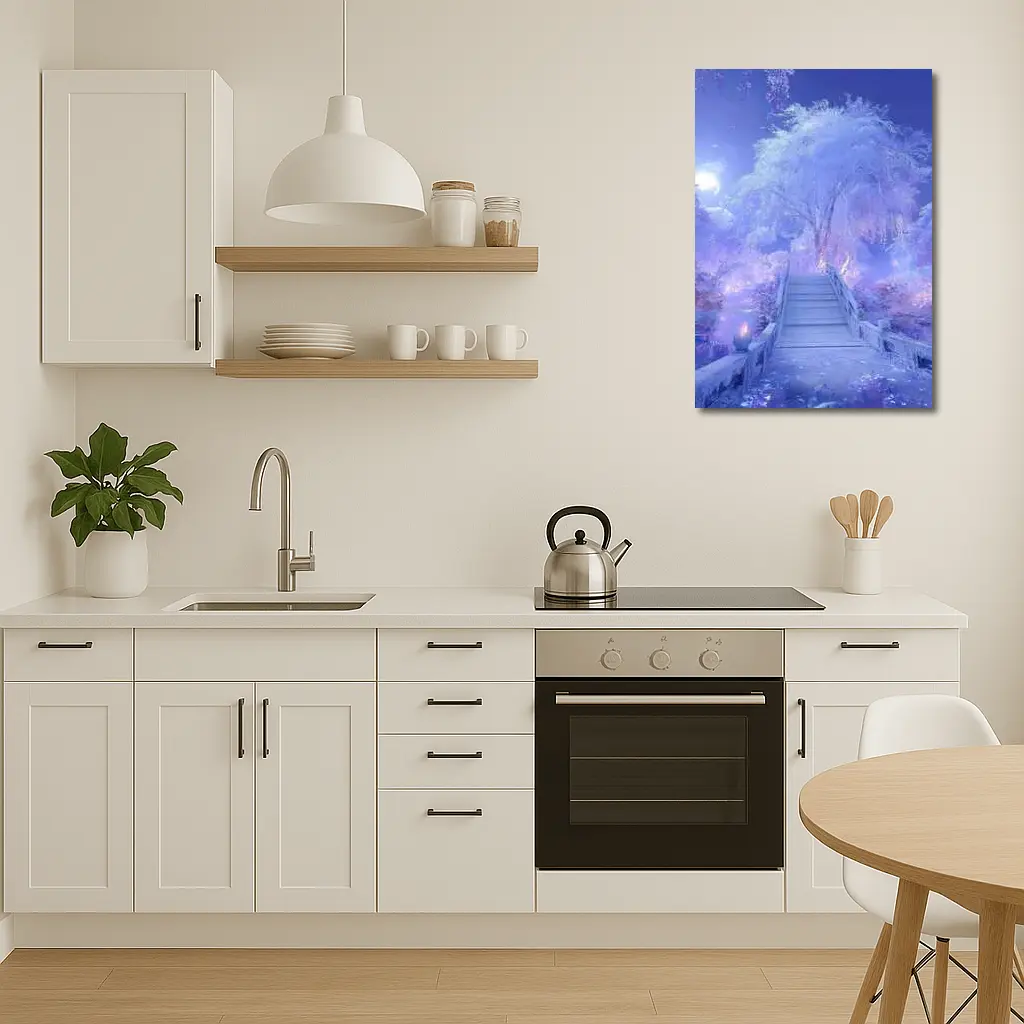 Fantasy Winter Bridge Purple Moonlit Night – Wall Art