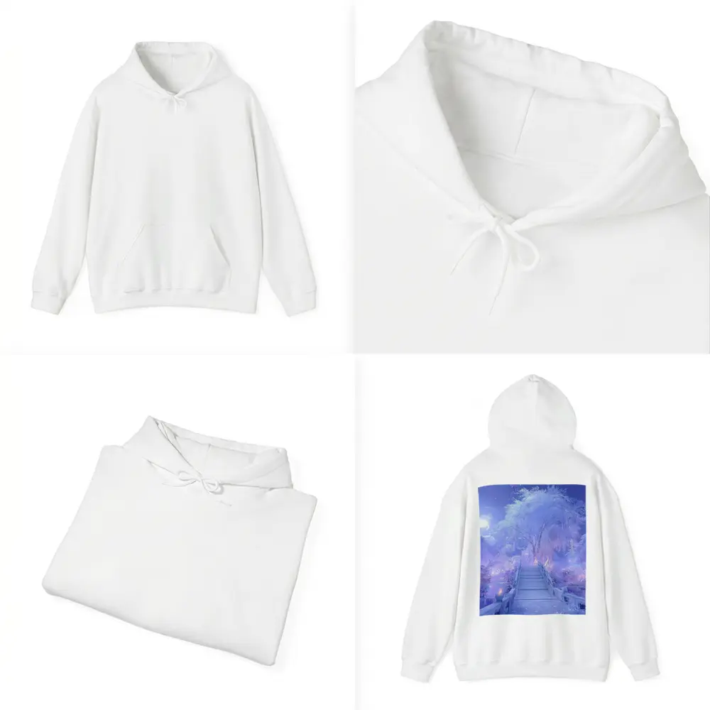Fantasy Winter Bridge Purple Moonlit Night – Hoodies