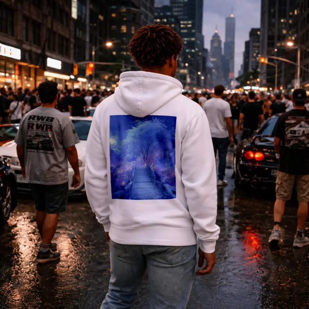 Fantasy Winter Bridge Purple Moonlit Night – Hoodies