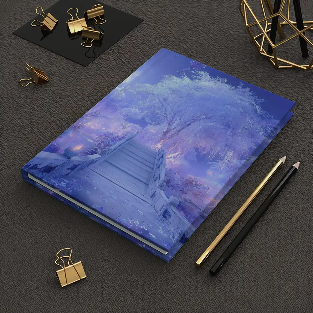 Fantasy Winter Bridge Purple Moonlit Night – Notebooks